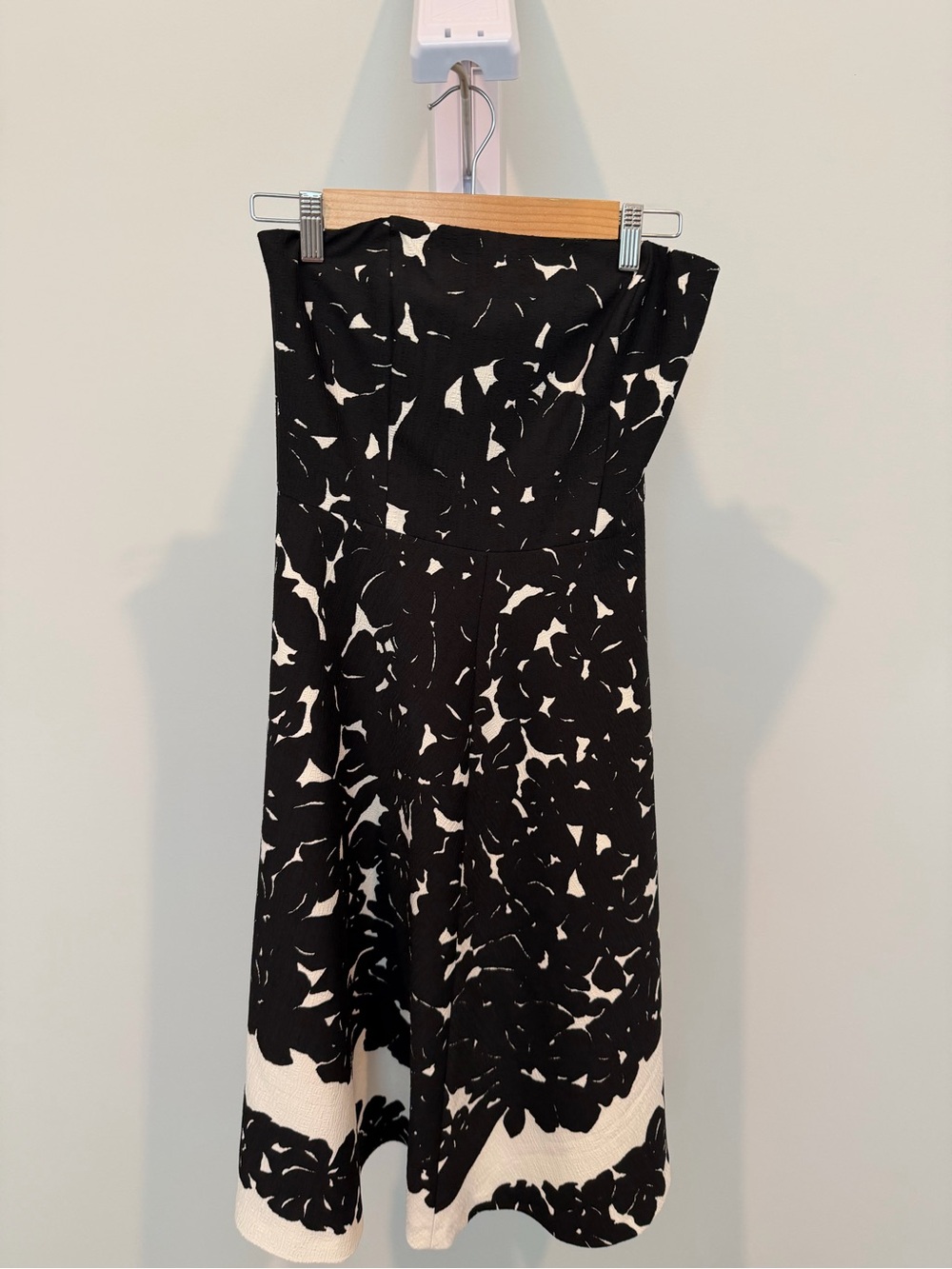 Black & White Floral Strapless Midi Dress